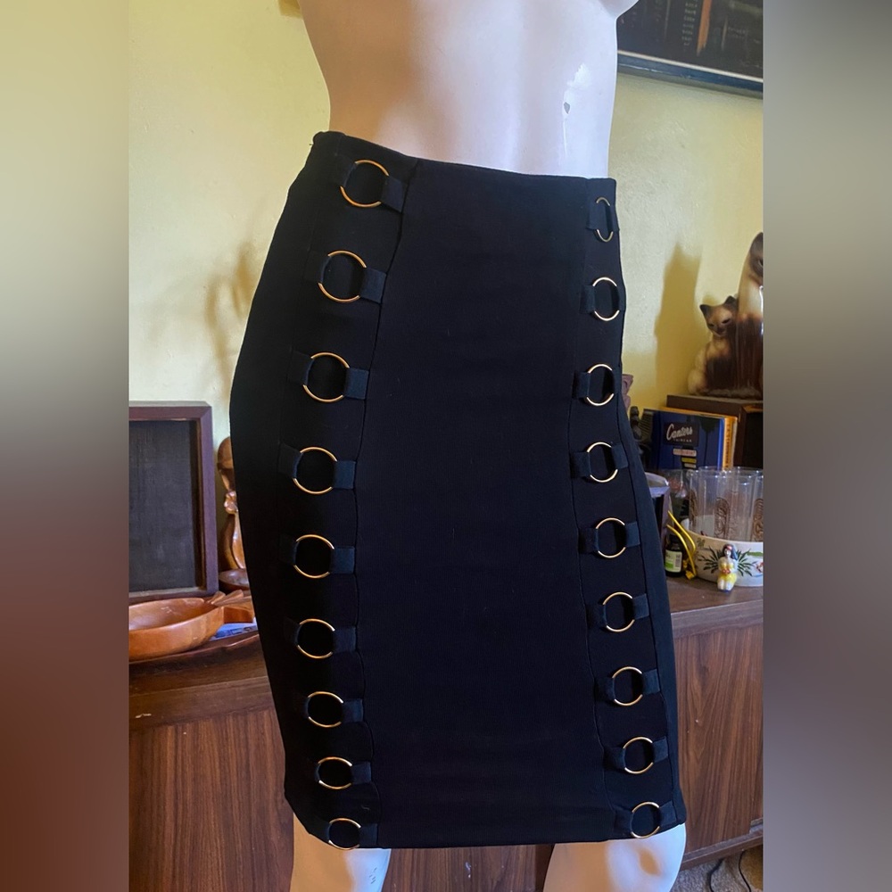 Ladies bondage Goth night club o ring  bodycon party midi sexy Vamp skirt glam